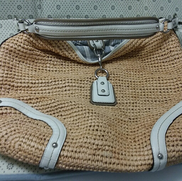 Coach Natural Straw White Dogleash Large Hobo Bag - Picture 1 of 8